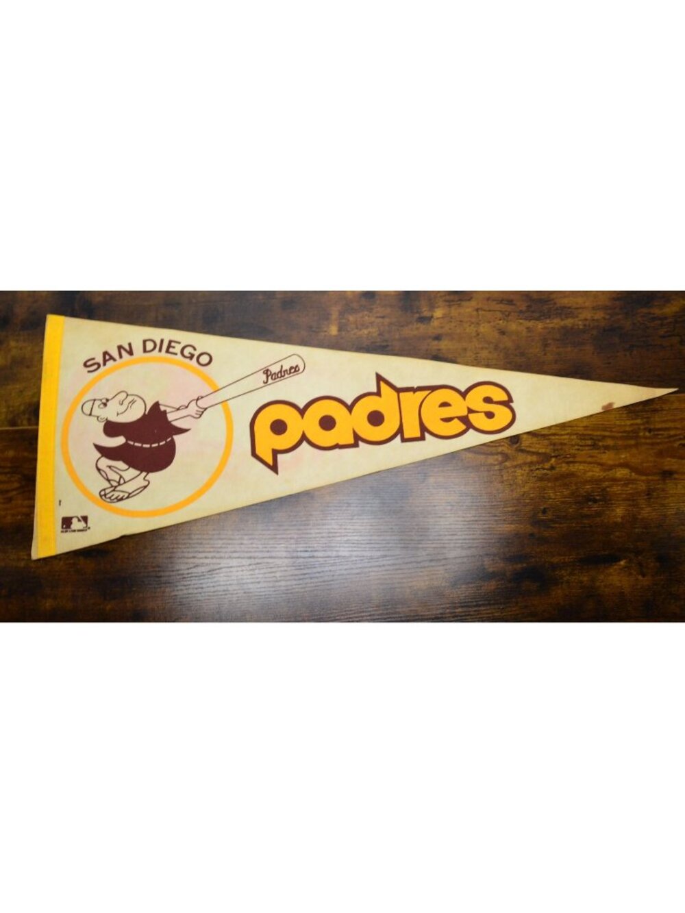 Vintage MLB San Diego Padres pennant collectible souvenir 30 inches stained